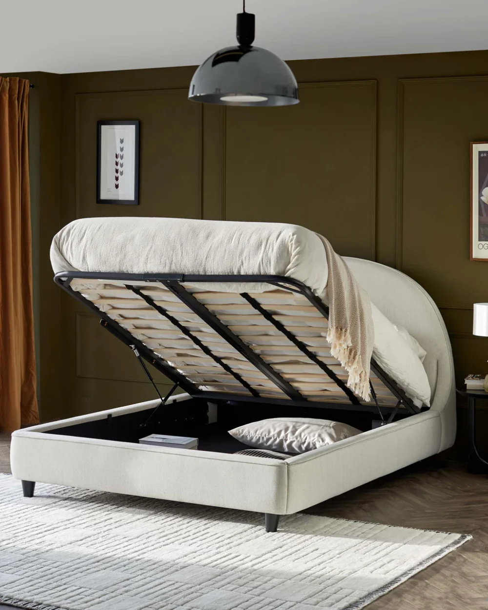 Giường đôi có ngăn chứa đồ bằng vải ngà Cadence - Ảnh 5