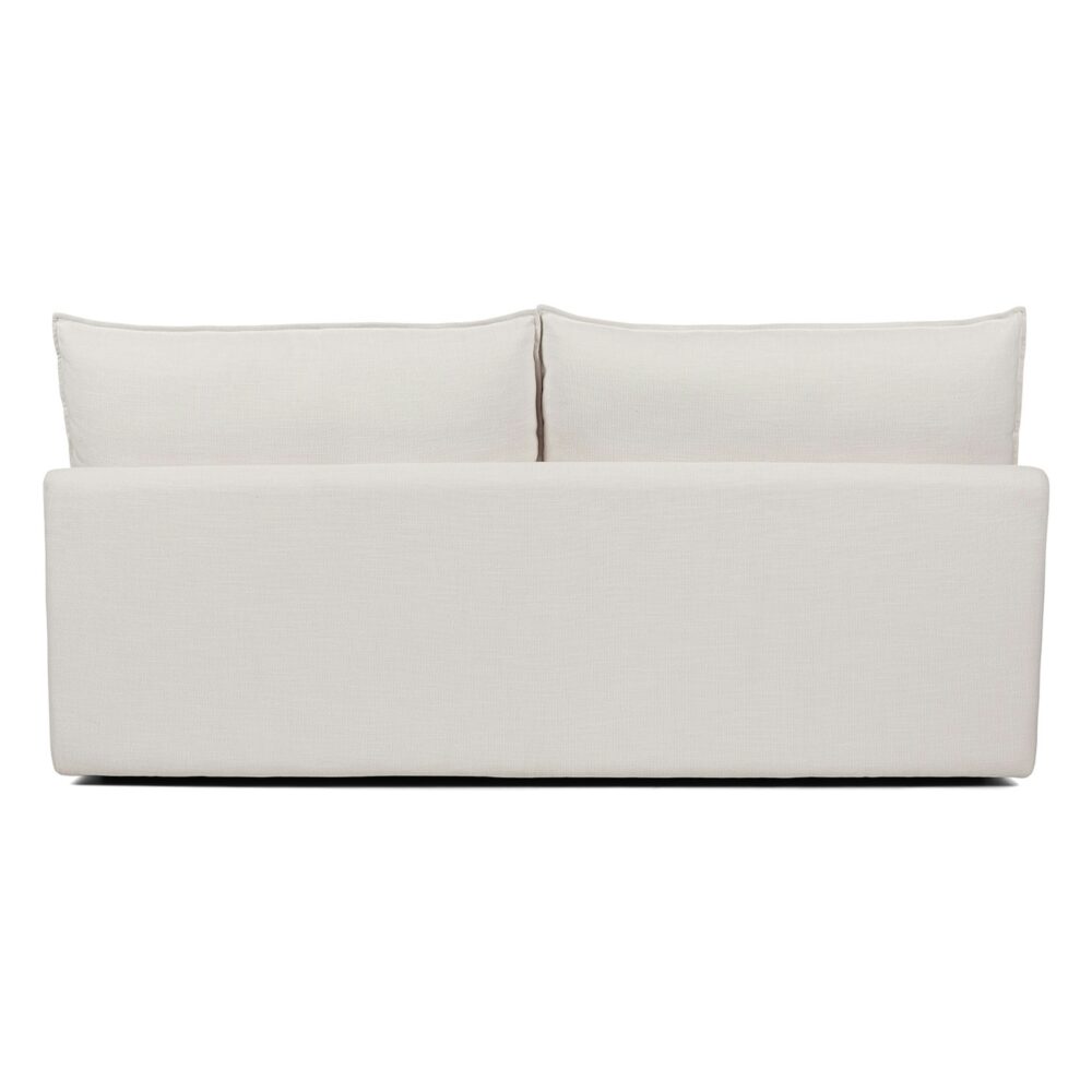 Sofa giường phong cách ven biển màu trắng cổ điển, khung gỗ chắc chắn, dễ dàng mở thành giường ngủ.