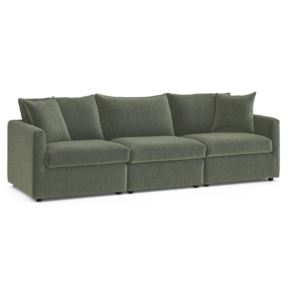 Ghế sofa mô-đun Lenae màu xanh cây thông trong phòng khách hiện đại, phong cách Mid-Century