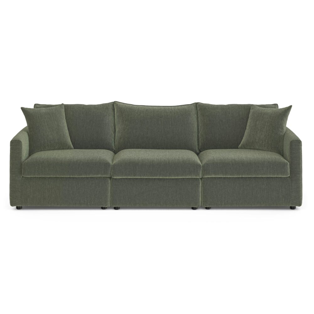 Ghế sofa mô-đun Lenae màu xanh cây thông trong phòng khách hiện đại, phong cách Mid-Century