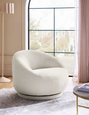 Ghế xoay Hague Brushed Weave Oyster Swivel Accent Chair, thiết kế tròn hiện đại, vải bền đẹp, phù hợp phòng khách và phòng ngủ.